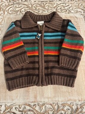 Gymboree Brown Zip-Up Sweater with Bright Stripe Accents
